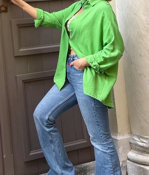 Fıstık yeşili oversize arkası uzun gömlek