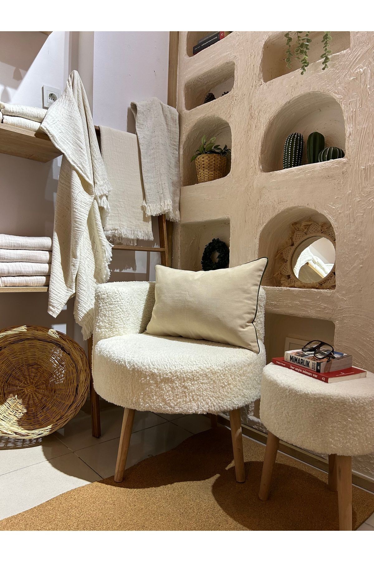 Anika Home Keten Kırlent Kılıfı / Haki Renk Biyeli / Bej