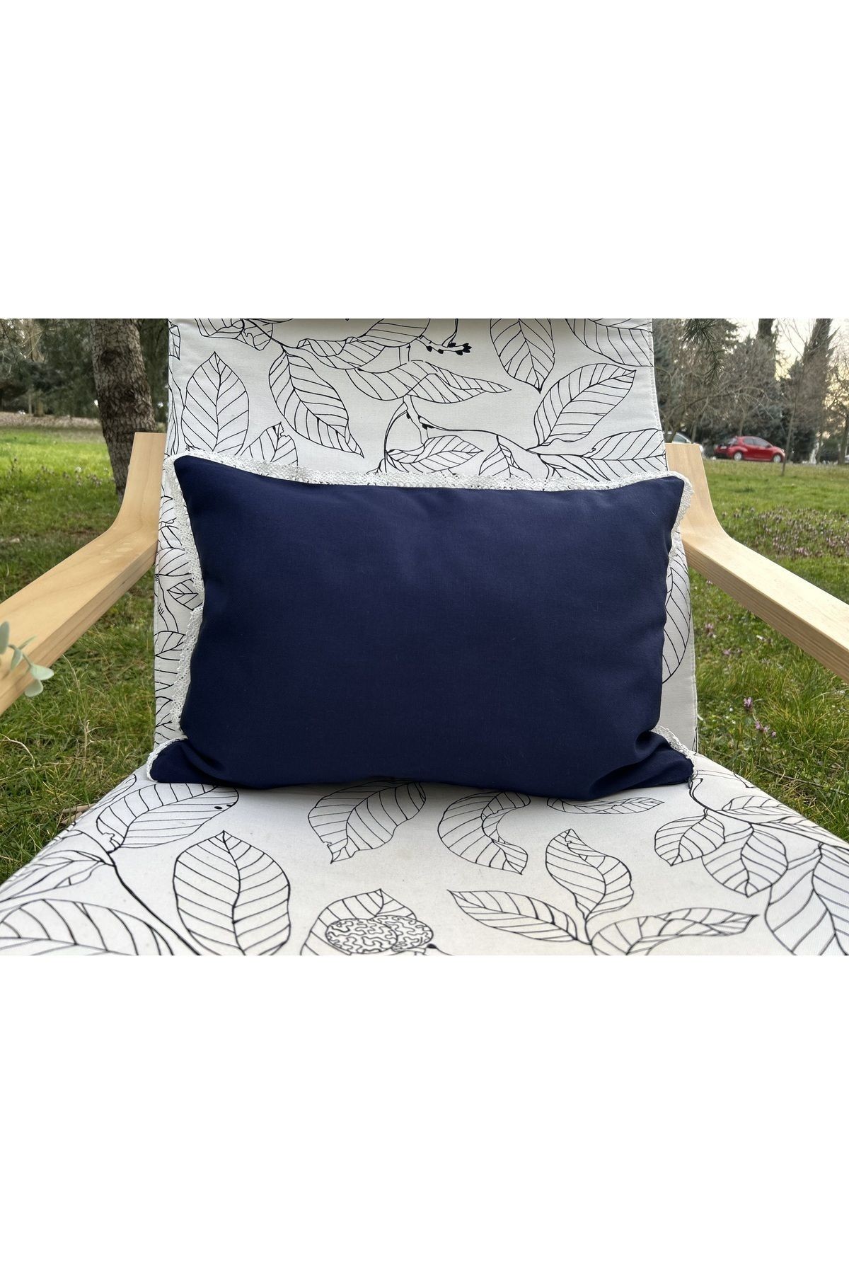 ANİKA Home Keten Kırlent Kılıfı / Fistolu / Lacivert