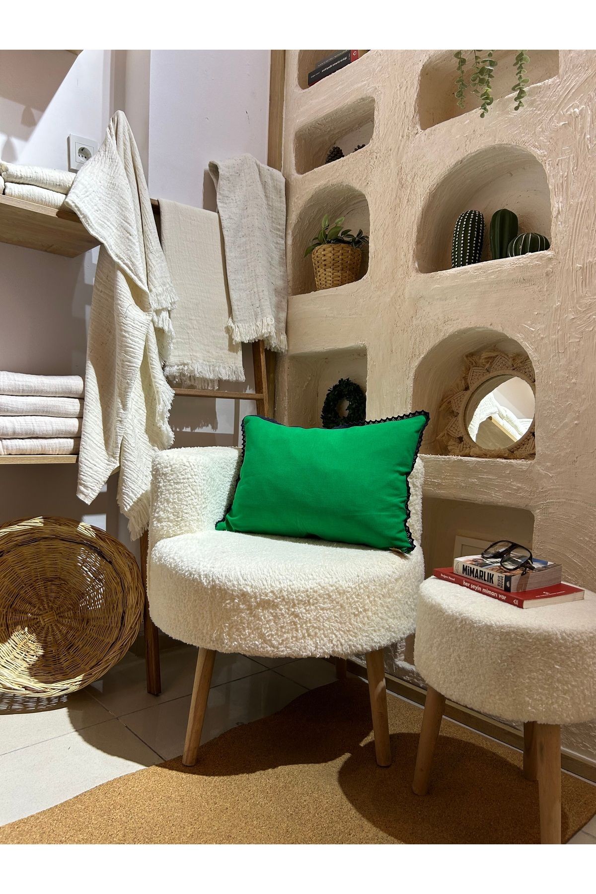 ANİKA Home Keten Kırlent Kılıfı / Fistolu / Yeşil
