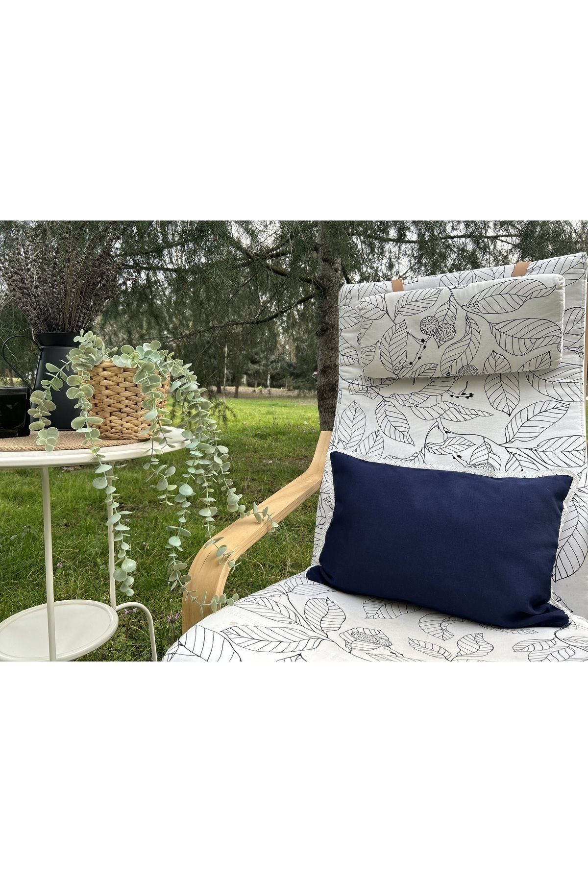 ANİKA Home Keten Kırlent Kılıfı / Fistolu / Lacivert