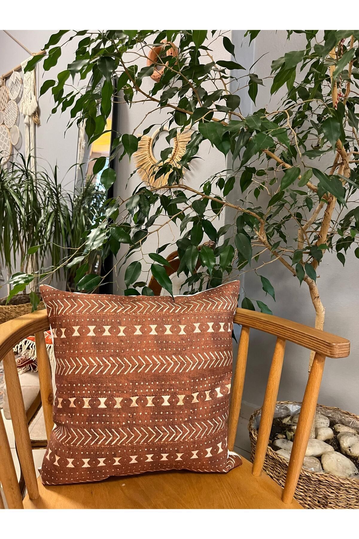 Anika Aztek Desenli Bohem Kare Kırlent Kılıfı Taba
