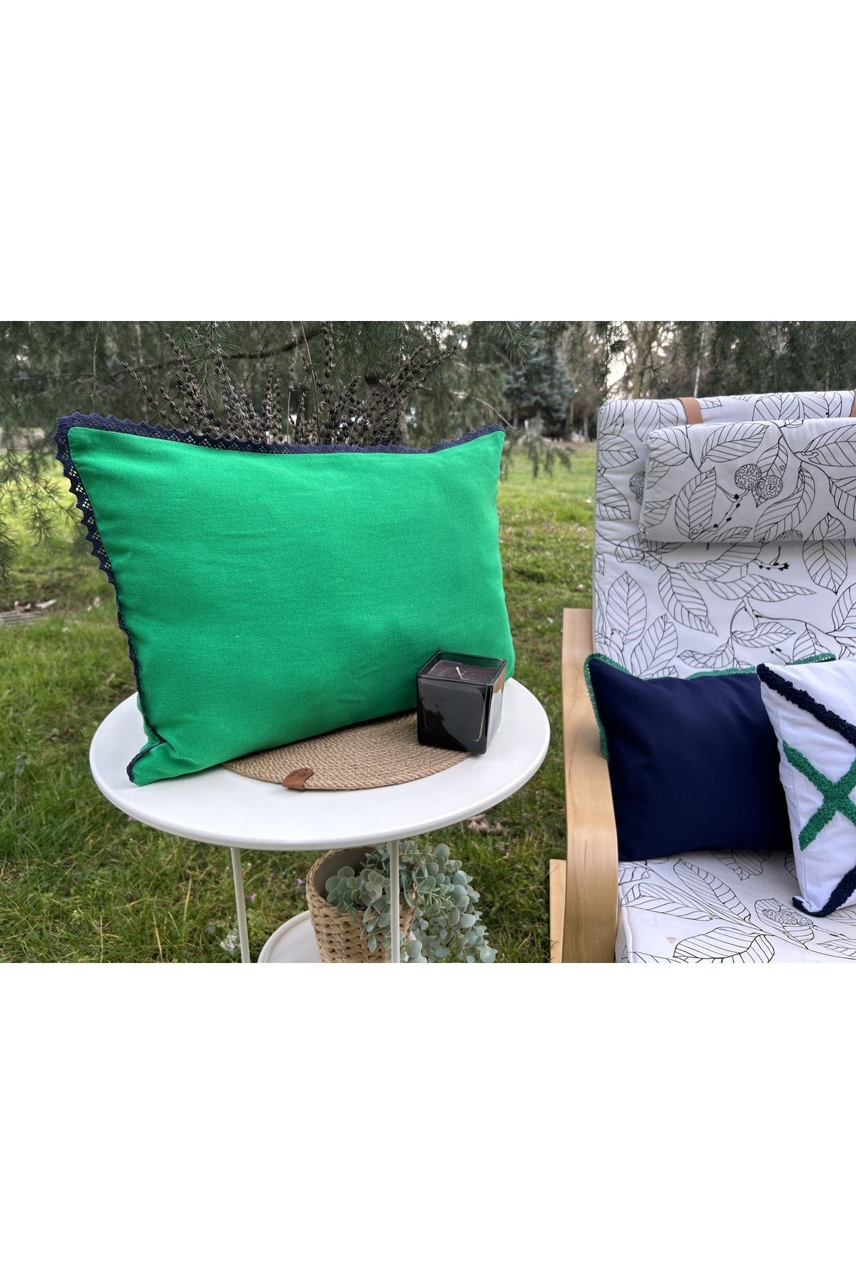 ANİKA Home Keten Kırlent Kılıfı / Fistolu / Yeşil