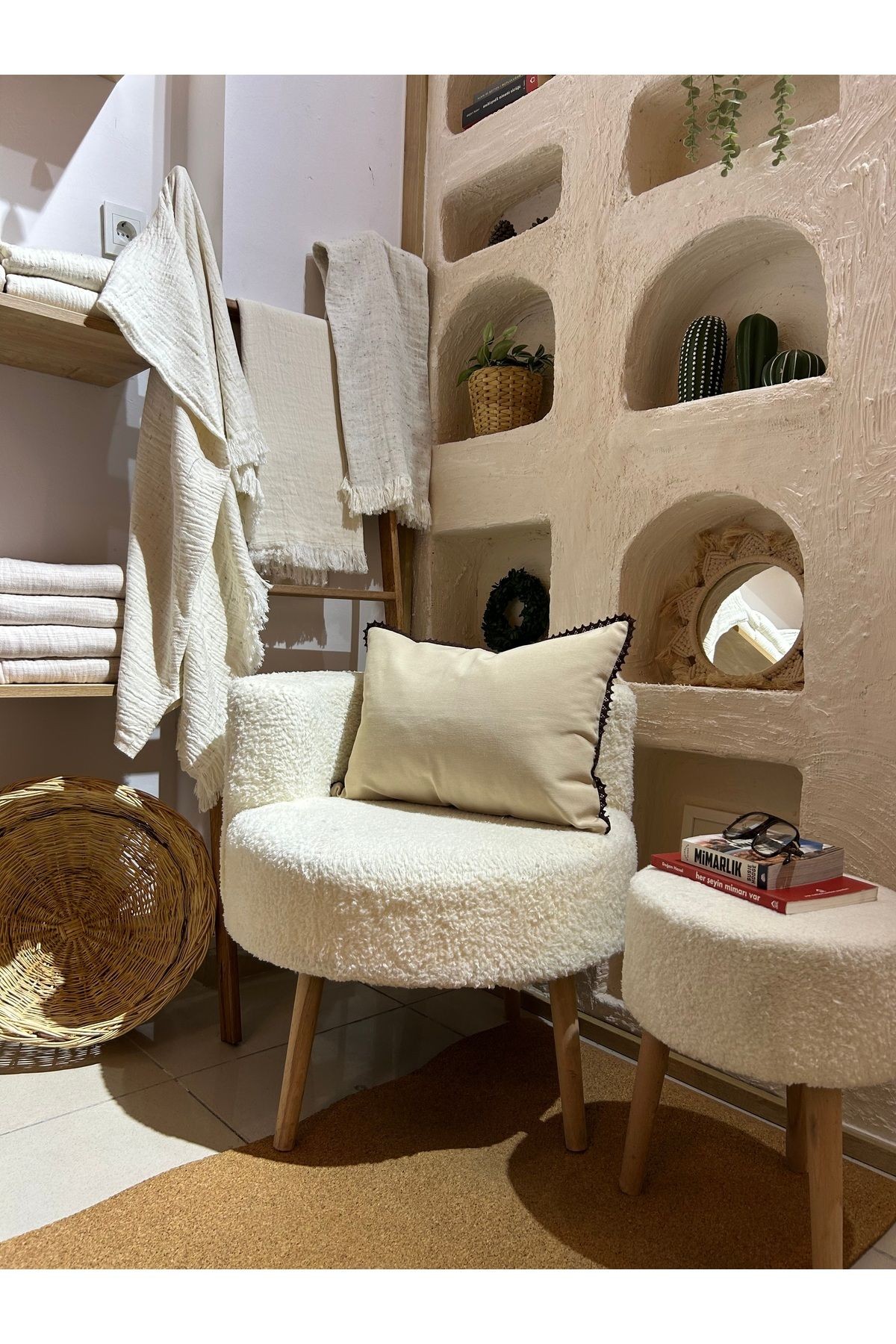 ANİKA Home Keten Kırlent Kılıfı / Kahve Fistolu / Bej