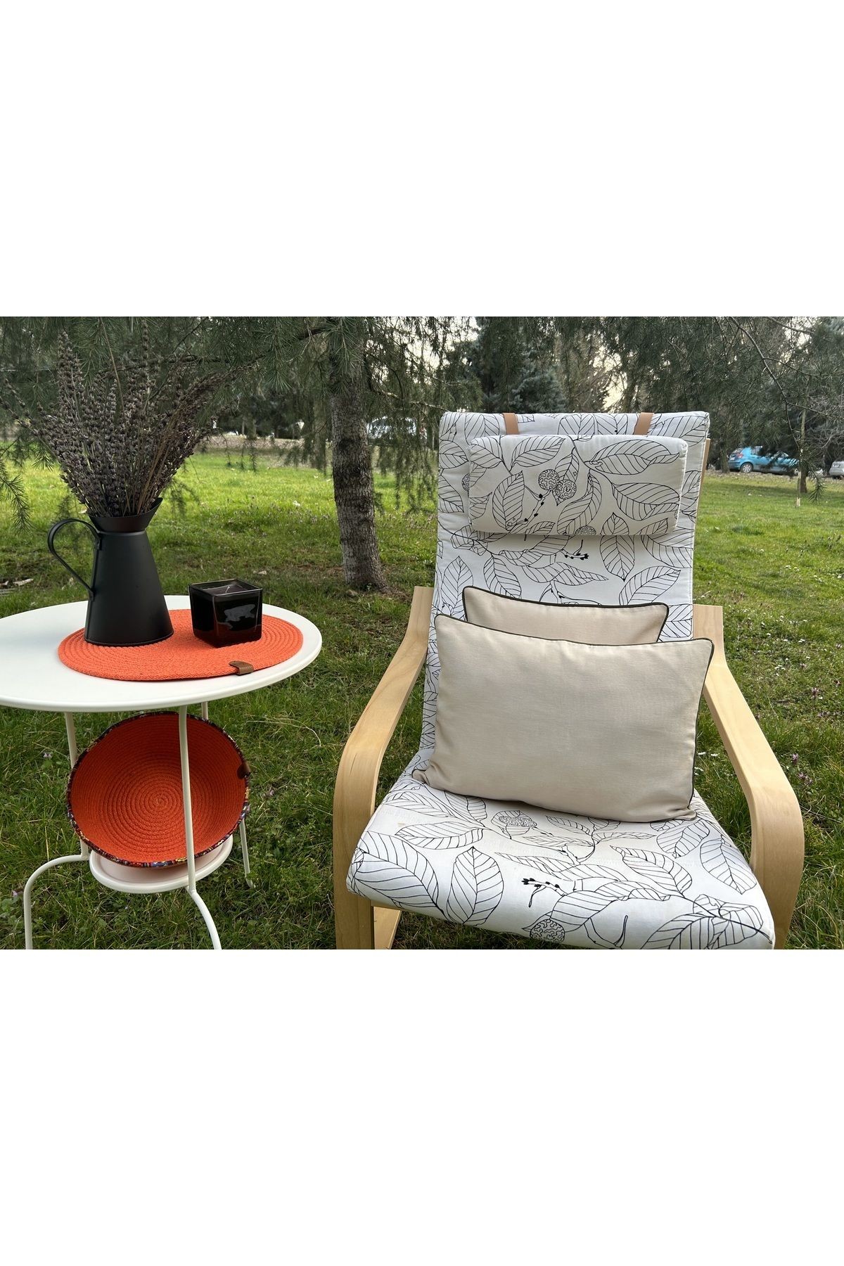 Anika Home Keten Kırlent Kılıfı / Haki Renk Biyeli / Bej