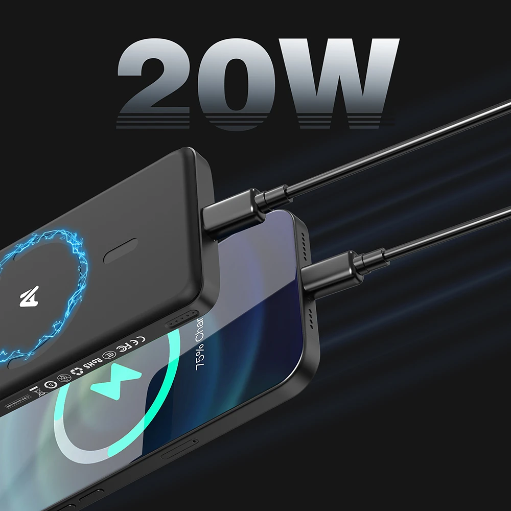 Lenyes PW1008D PD 20W LED Display AI Powered Ultra Slim Wireless Powerbank 15W 10,000mAh