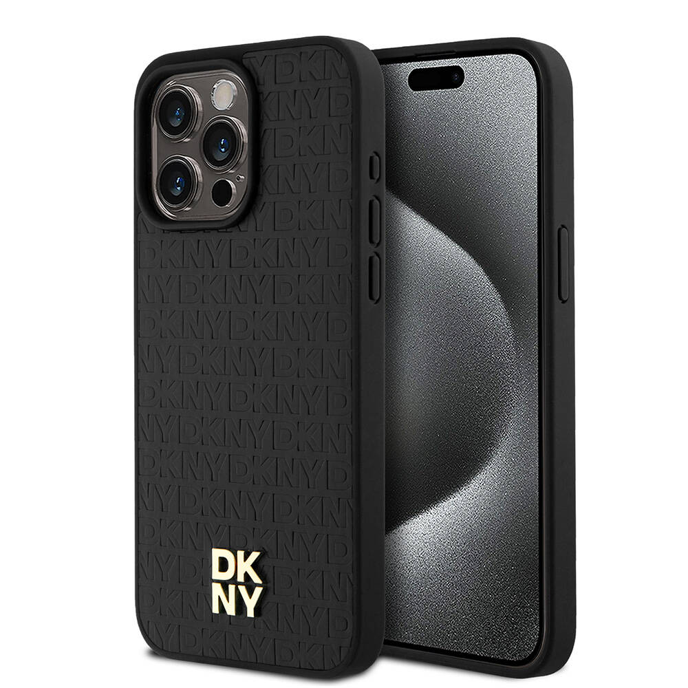 Apple iPhone 15 Pro Max Kılıf DKNY Orjinal Lisanslı M-safe Şarj Özellikli 3D Yazılı Repeat Pattern Kapak
