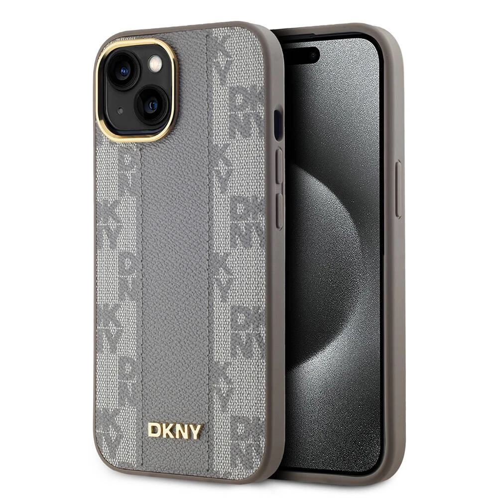 Apple iPhone 15 Kılıf DKNY Orjinal Lisanslı M-safe Şarj Özellikli 3D Yazılı Checkered Pattern Kapak