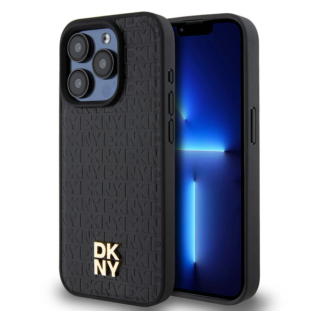 Apple iPhone 15 Pro Kılıf DKNY Orjinal Lisanslı M-safe Şarj Özellikli 3D Yazılı Repeat Pattern Kapak