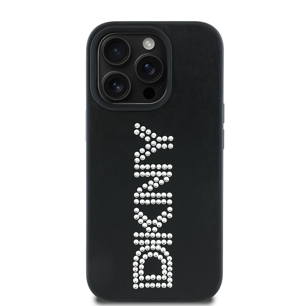 Apple iPhone 14 Pro Max Kılıf DKNY Orjinal Lisanslı Taşlı DKNY Yazılı Metalik Rhinestones PU Deri Kapak