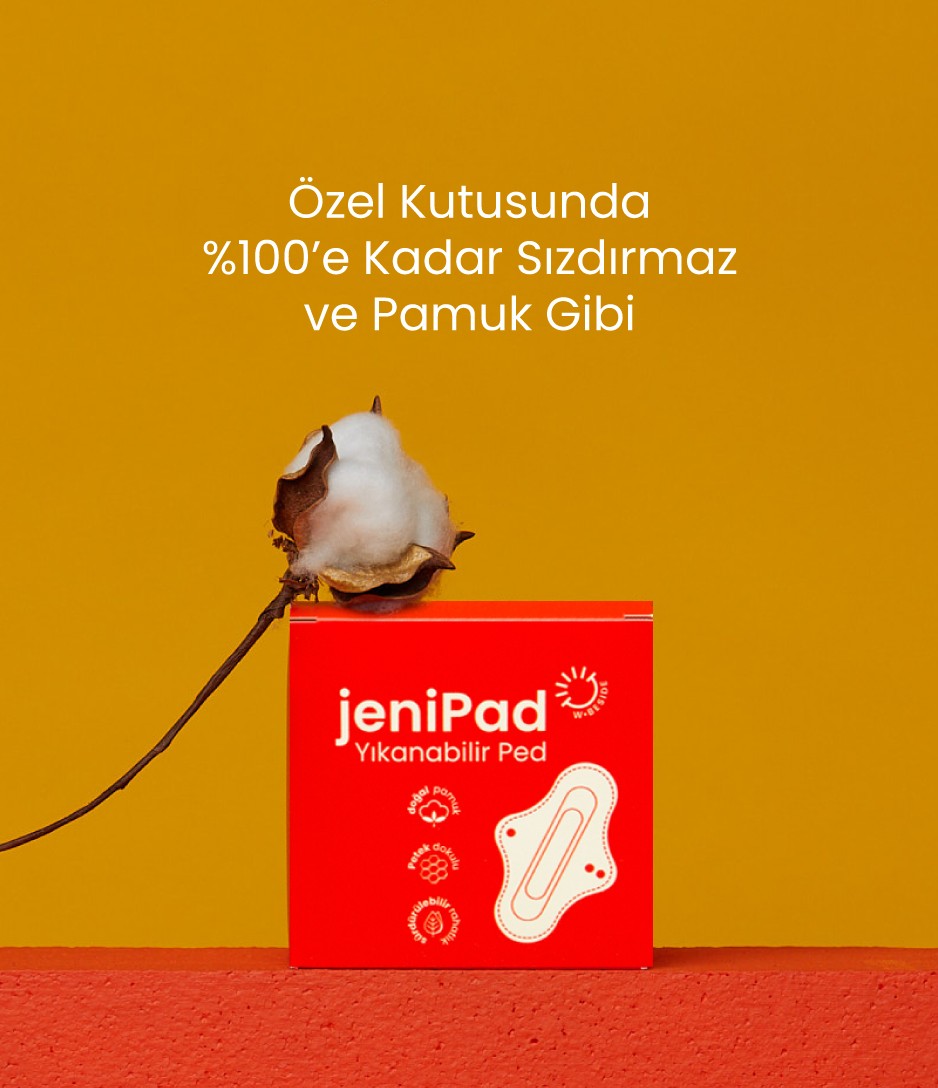 jeniPad yıkanabilir kadın pedi, özel tasarımlı kutusunda %100'e kadar sızdırmaz ve pamuklu 