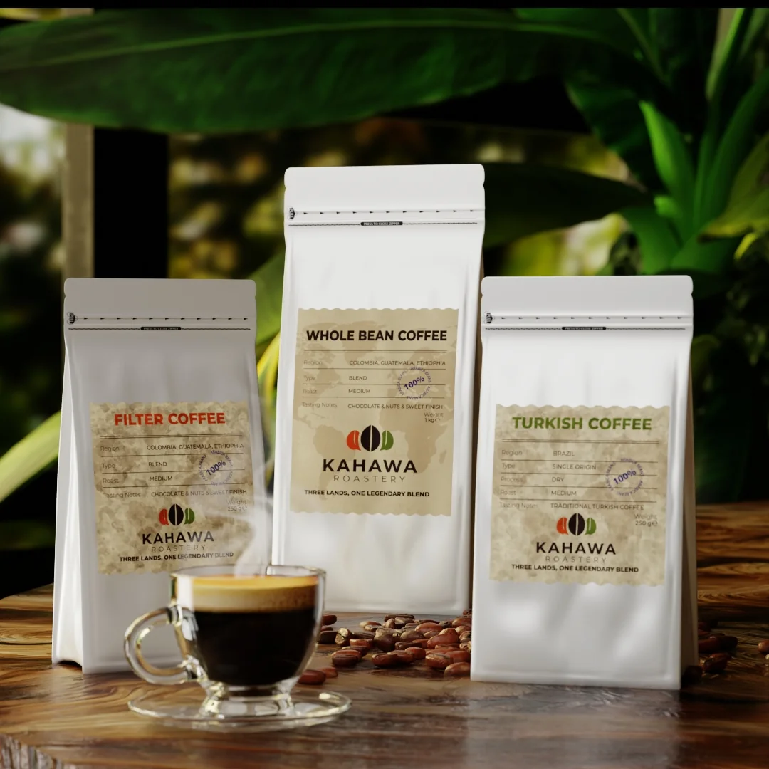 Kahawa Roastery ürün ailesi ve espresso sunumu