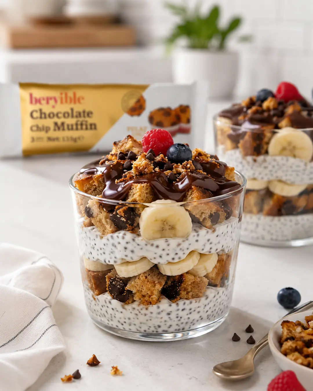 Beryible muffin ve meyvelerle hazırlanan Fondueberry