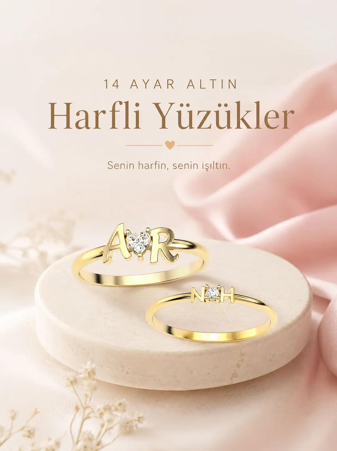 14 Ayar Altın Harfli Yüzükler