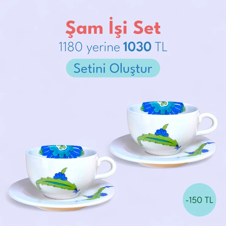 Şam İşi özel tasarım fincan İkili Set avantajlı fiyat, ücretsiz kargo, premium alışveriş. El yapımı çay, kahve, latte, cappucino geniş ağızlı fincan.