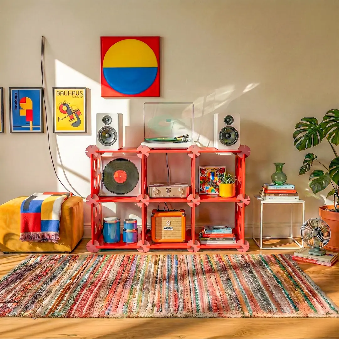 Dopamin Dekor Raf Modüler Kayın Ahşap Küp Fujifurn Masu Kırmızı Pembe