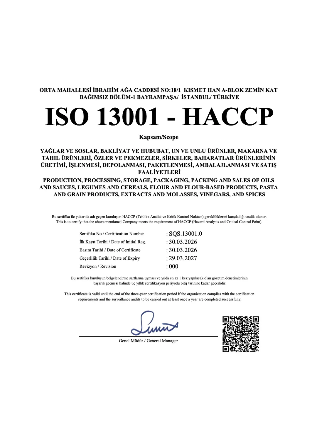 ISO 13001 - HACCP