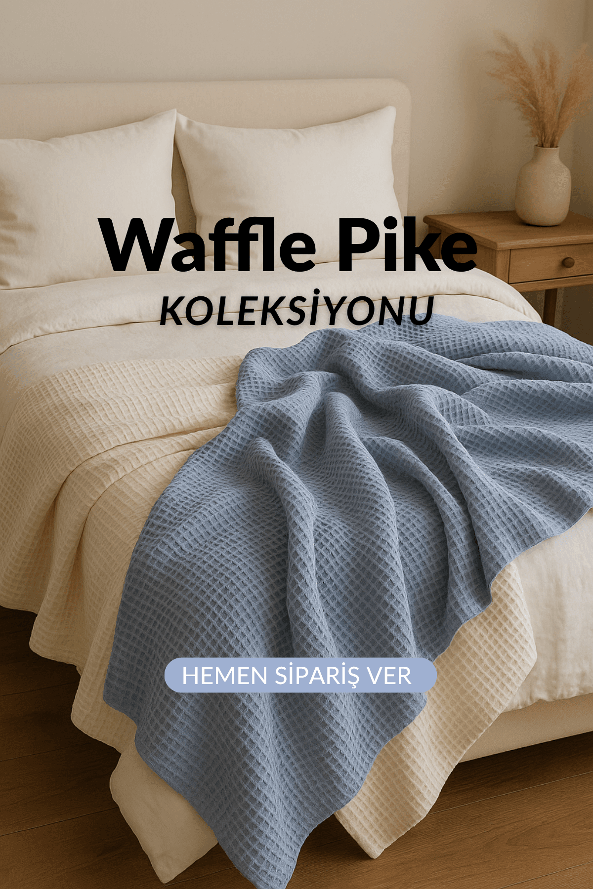 Modern çizgilerle buluşan waffle pike kumaşlar, evinize şıklık katar."