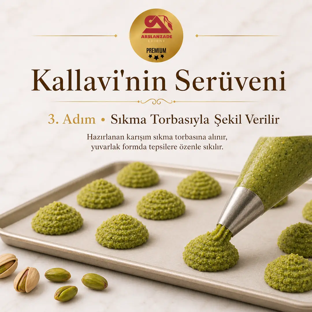 Kallavi üretimi 3. adım — sıkma torbasıyla şekil verilmesi
