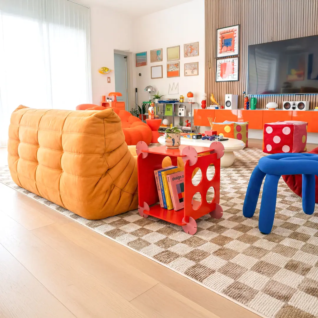 Dopamin Dekor Raf Modüler Kayın Ahşap Küp Fujifurn Masu Kırmızı Pembe