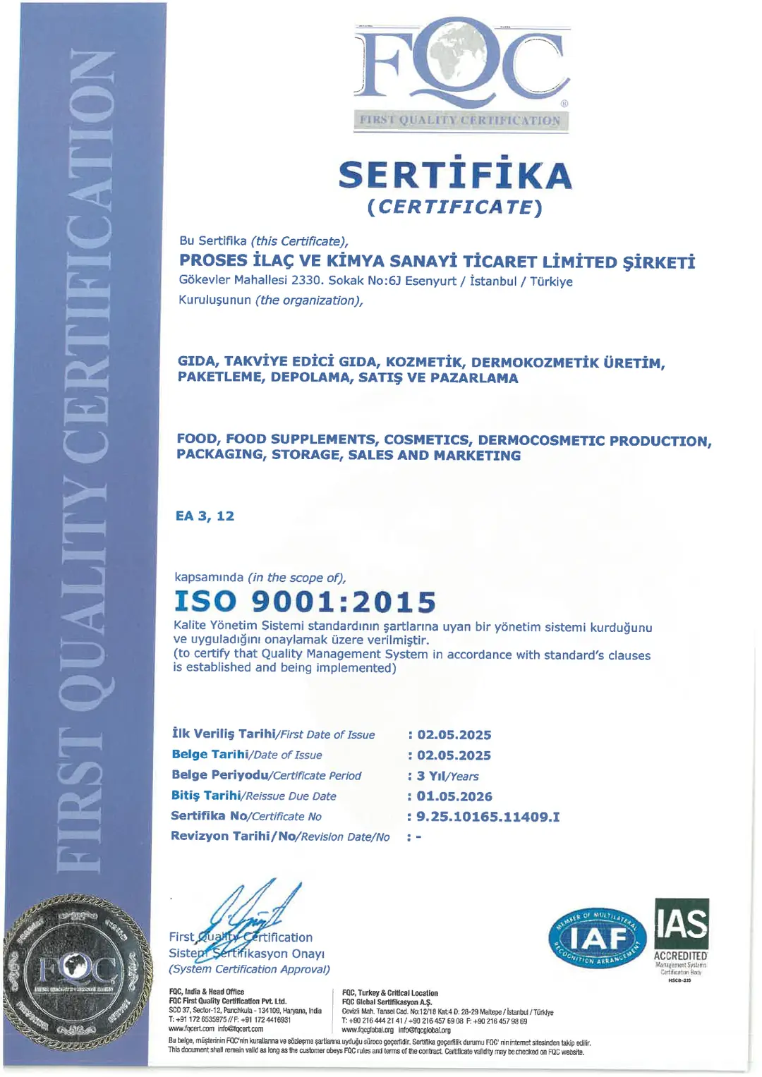 ISO 9001:2015 Sertifikası
