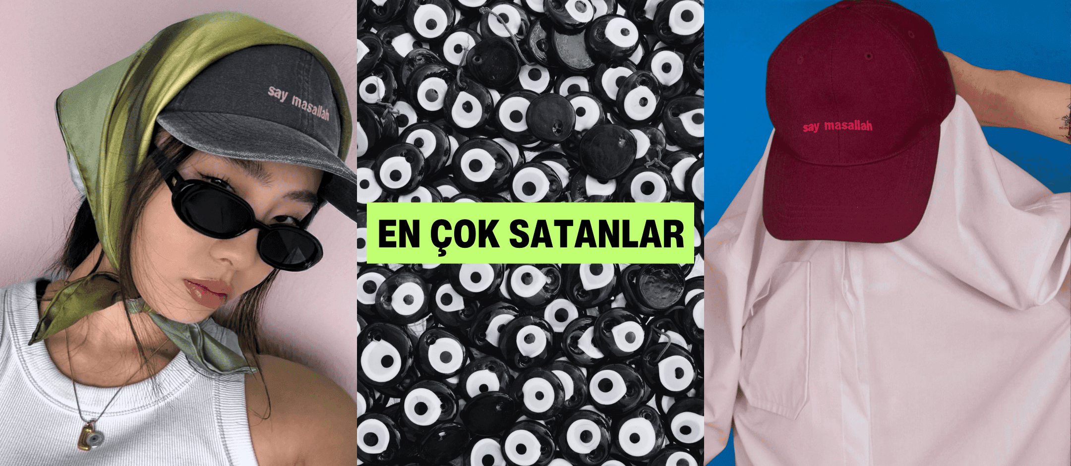 En Çok Satan Şapka Modellerini Gösteren Üç Parçadan Oluşan Görsel