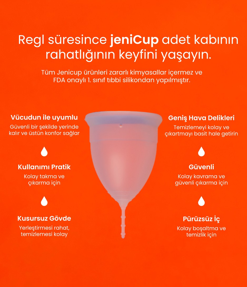 jeniCup adet kabı FDA onaylı 1. sınıf tıbbi silikon, kimyasal içermez, kullanımı pratik, pürüzsüz iç, güvenli, geniş hava delikli, kusursuz gövde