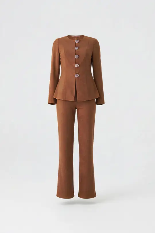 Düğme detaylı süet takım EL-2748