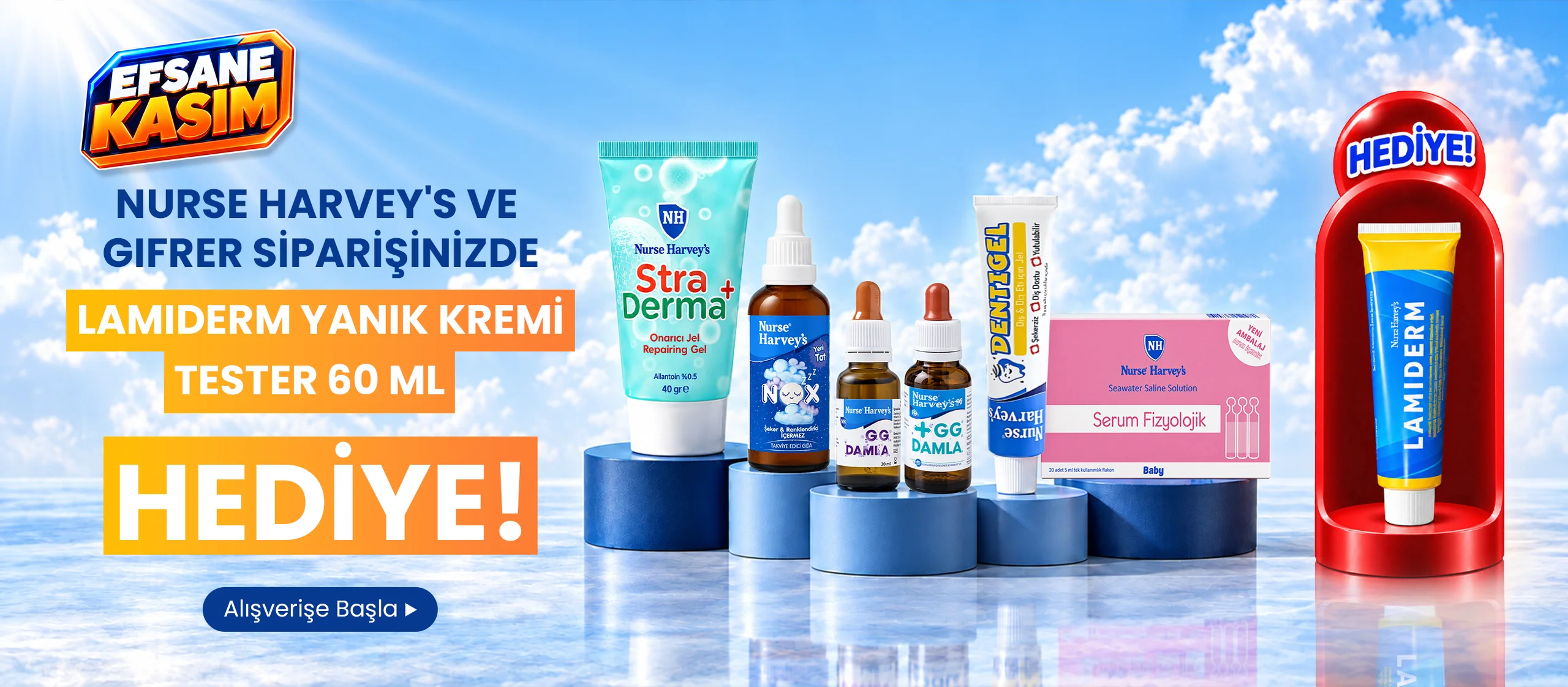 500 TL ve üzeri Nurse Harvey’s ve Gifrer alışverişlerinde Lamiderm Yanık Kremi 60 ml tester hediye!