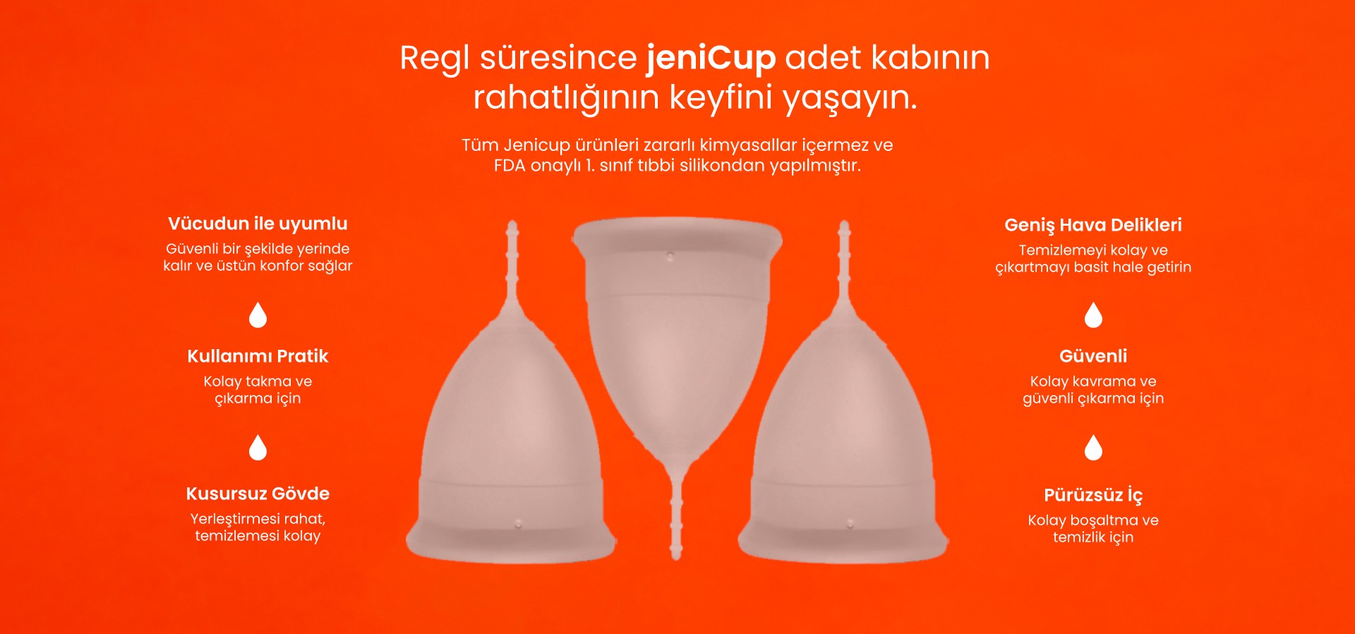 jeniCup adet kabı FDA onaylı 1. sınıf tıbbi silikon, kimyasal içermez, kullanımı pratik, pürüzsüz iç, güvenli, geniş hava delikli, kusursuz gövde