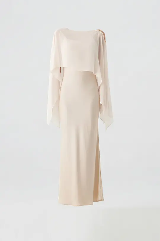 Pelerinli saten elbise EL-4366