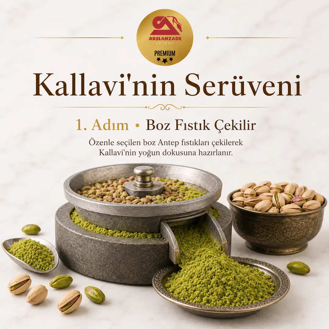 Kallavi üretimi 1. adım — boz Antep fıstığının çekilmesi