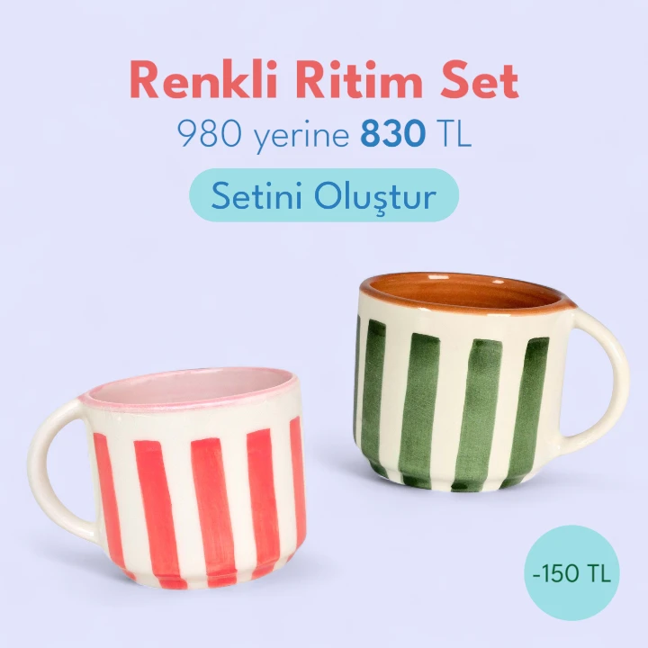 Renkli Ritim Kupa İkili Set avantajlı fiyat, ücretsiz kargo, premium alışveriş. El yapımı çay ve kahve kupası.