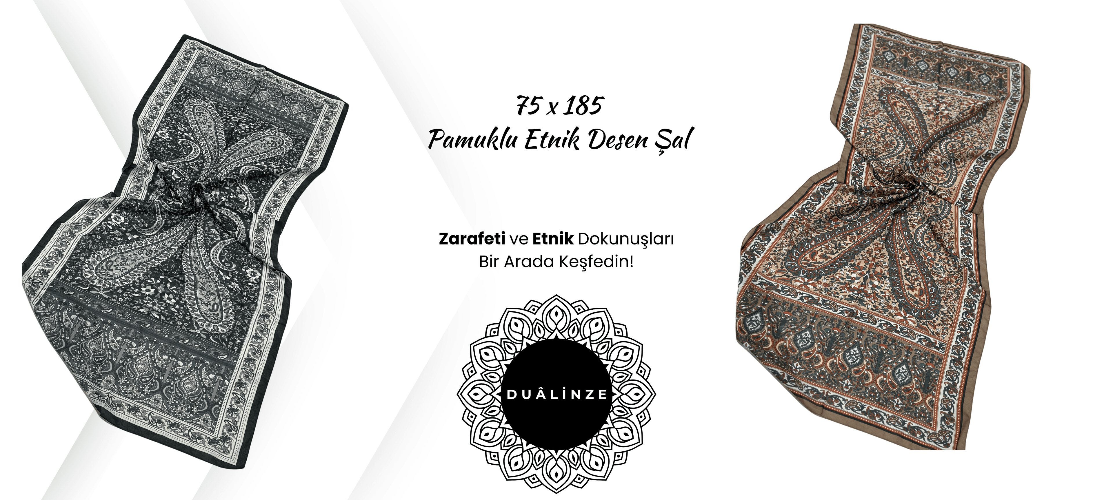 75x185 Etnik Desenli Pamuklu Şal | Dualinze Butik