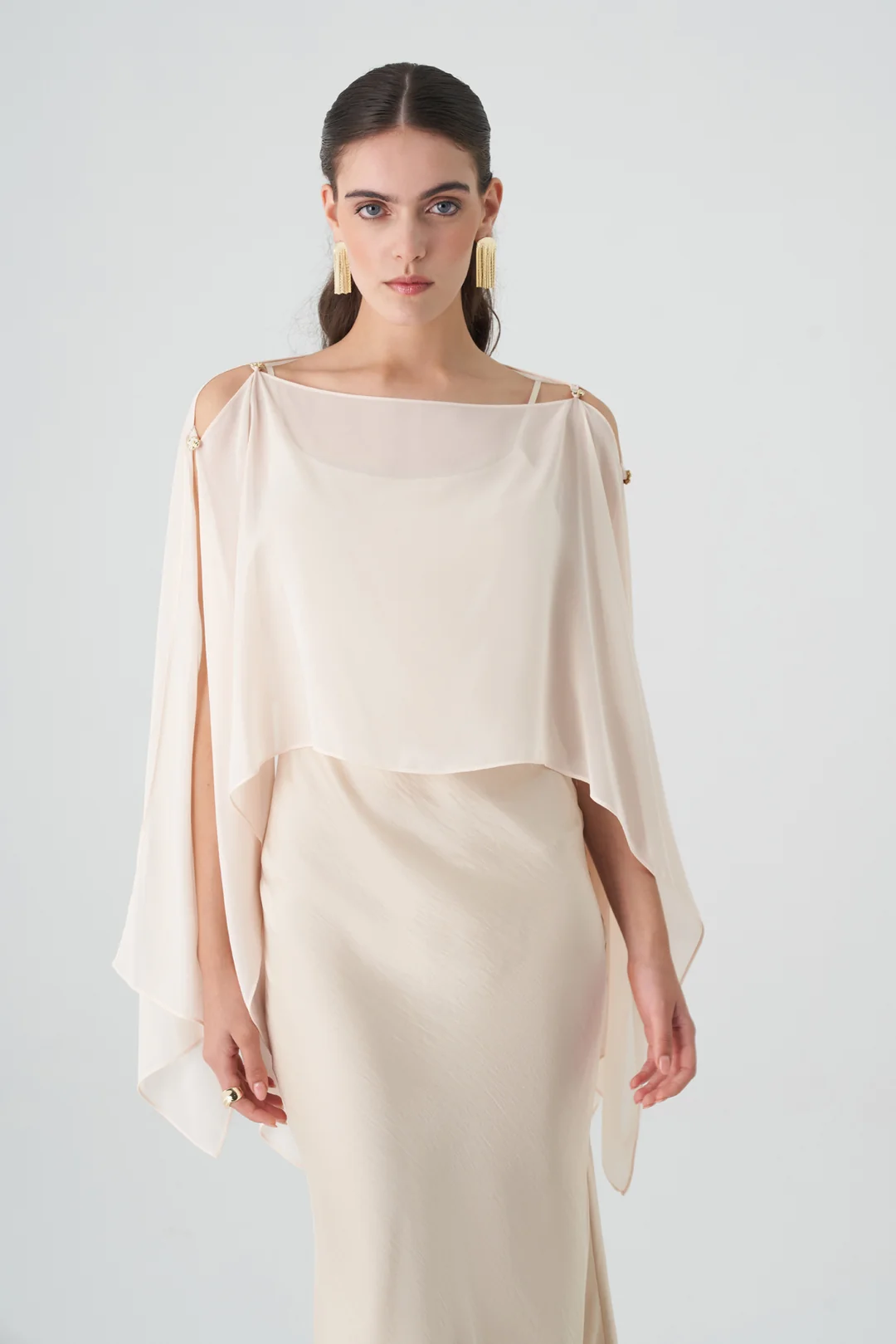 Pelerinli saten elbise EL-4366