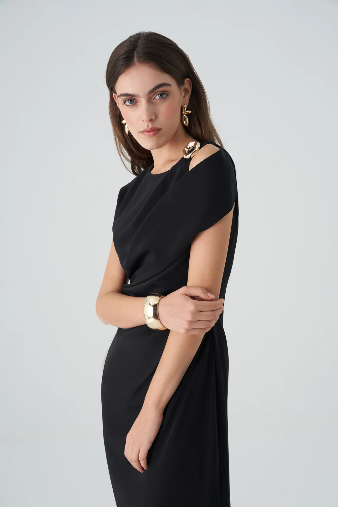 Omuz dekolteli midi elbise EL-4354