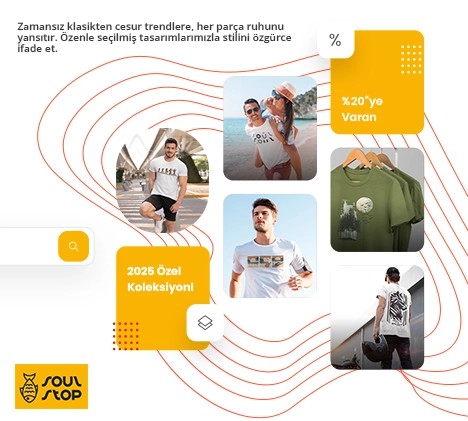 Soul Stop moda banner – özel koleksiyon t-shirt, kaliteli pamuk tişört ve sınırlı üretim giyim. Moda trendleri 2025, %60’a varan indirim fırsatları ve modern günlük stil kombinleri.