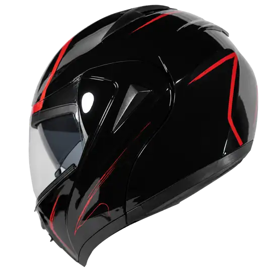 Siyah kırmızı açılır güneş vizörlü kask