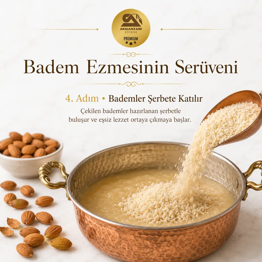 Badem ezmesi üretimi 4. adım — bademlerin şerbete katılması