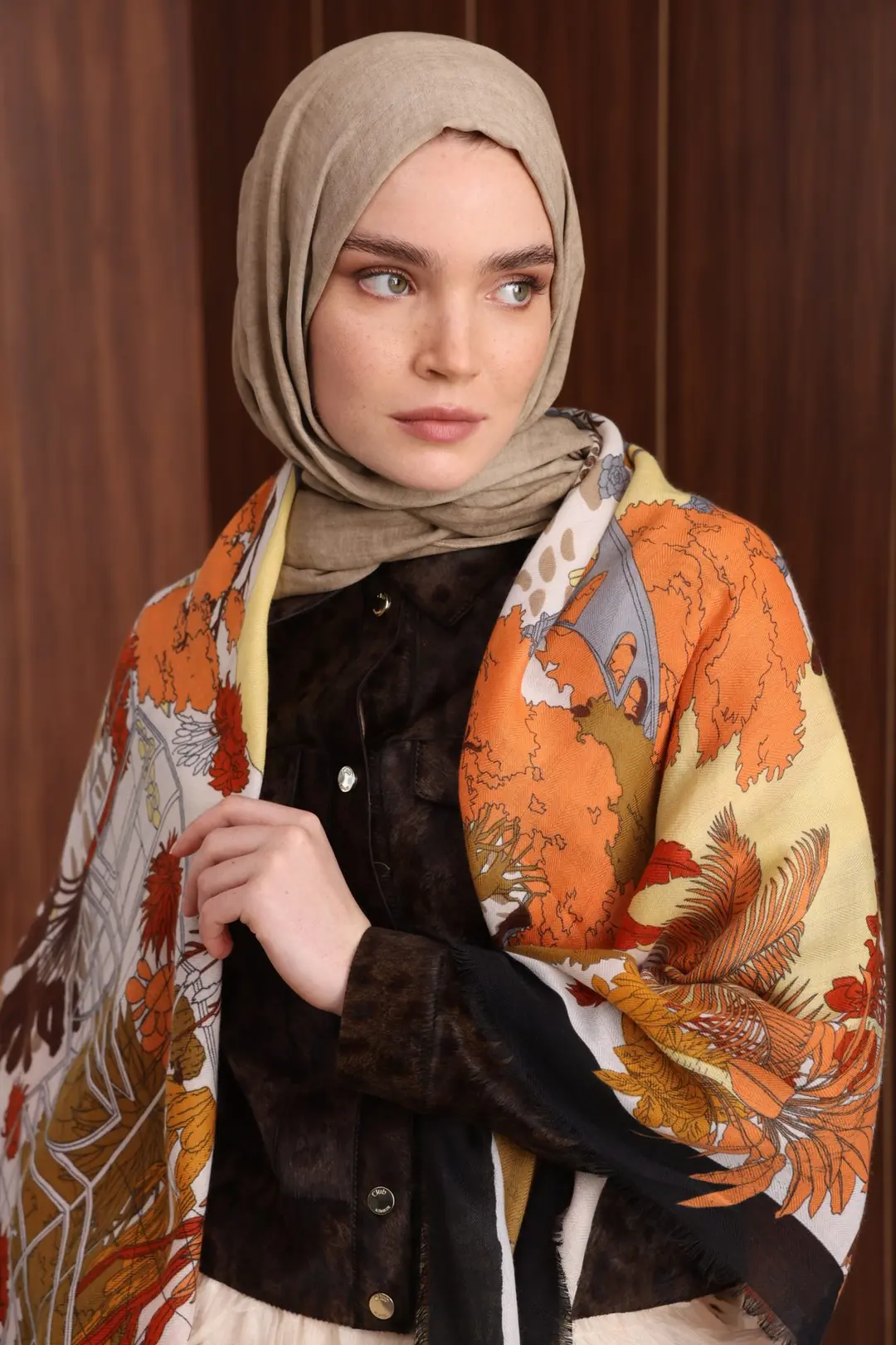 Savana Desen Yün Kaşmir Omuz Şalı