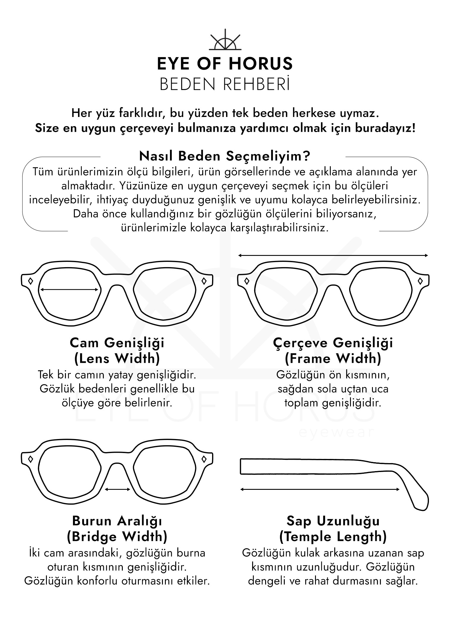 Eye Of Horus Eyewear Gözlük Beden Rehberi