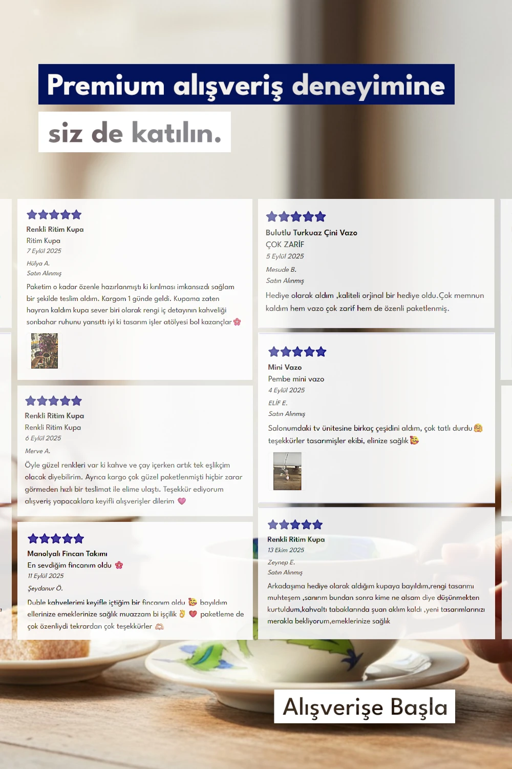 Tasarım İşler Atölyesi kullanıcılarına premium ve uçtan uca bir alışveriş deneyimi sunar. Özenli paketleme, ücretsiz kargo, hediye kutusu seçeneği, memnuniyet garantisi bu deneyimi sağlar.