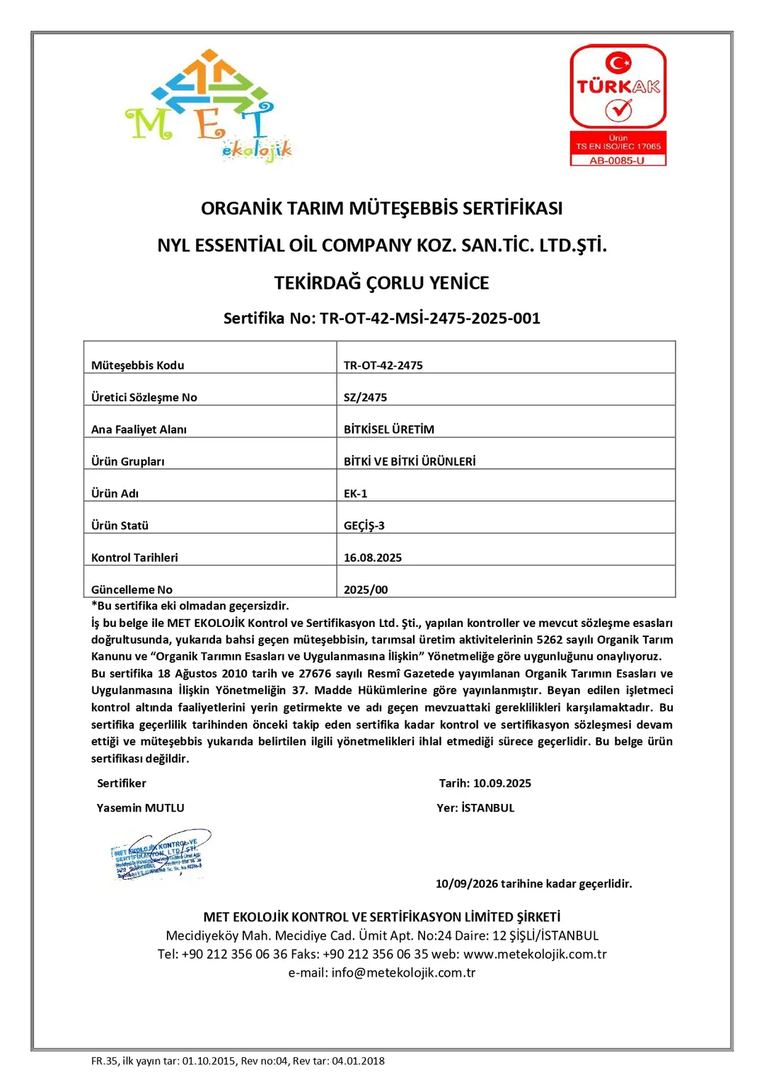 Organik Tarım Müteşebbis Sertifikası