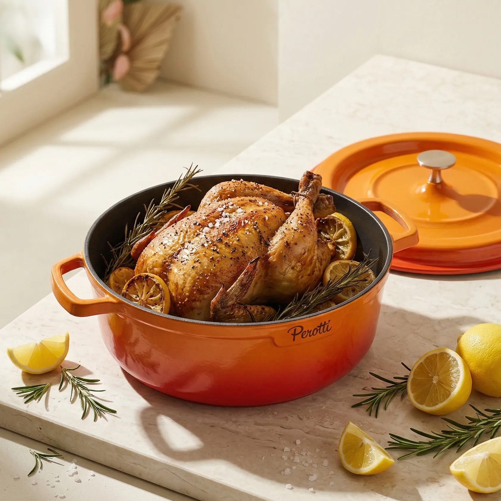 Limonlu biberiyeli fırınlanmış bütün tavuk