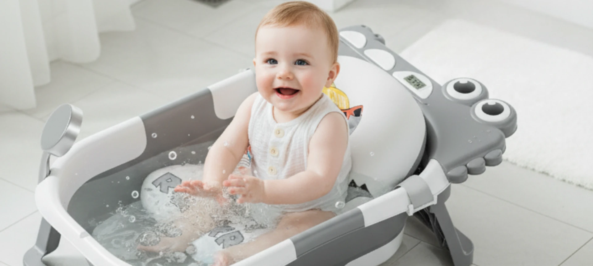 NPOL Tam Katlanır Termometreli Yeni Doğan Küveti – Yıkama Yastıklı, Avrupa Sertifikalı Bebek Küveti