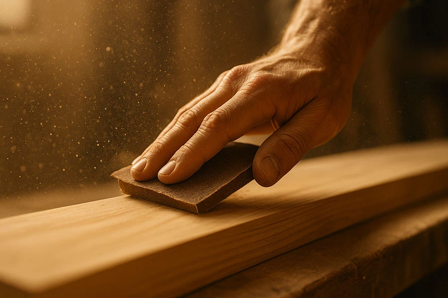 Ahşabı pürüzsüzleştiren usta eller