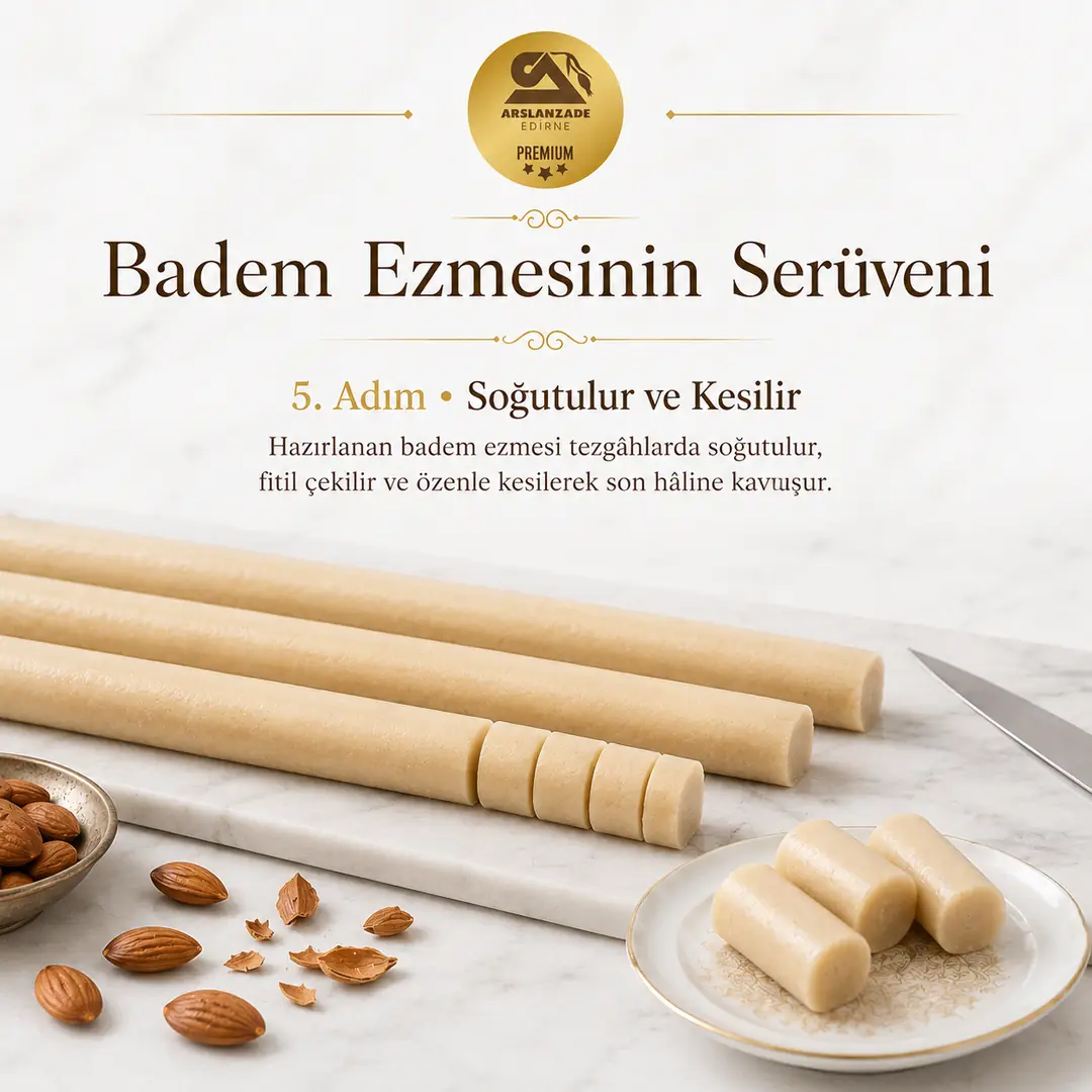Badem ezmesi üretimi 5. adım — soğutma ve kesim