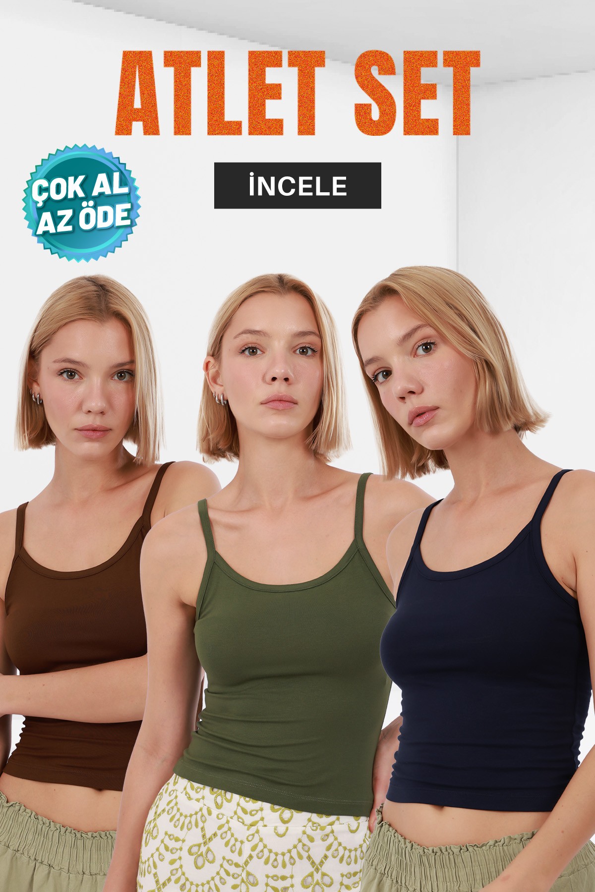 Kadın atlet setleri, şıklık ve rahatlığı bir arada sunar. Yadefashion.com.tr’de kaliteli kumaşlardan üretilen modern atlet set modellerini keşfedin. Günlük kullanıma uygun, şık ve konforlu seçenekler sizi bekliyor!