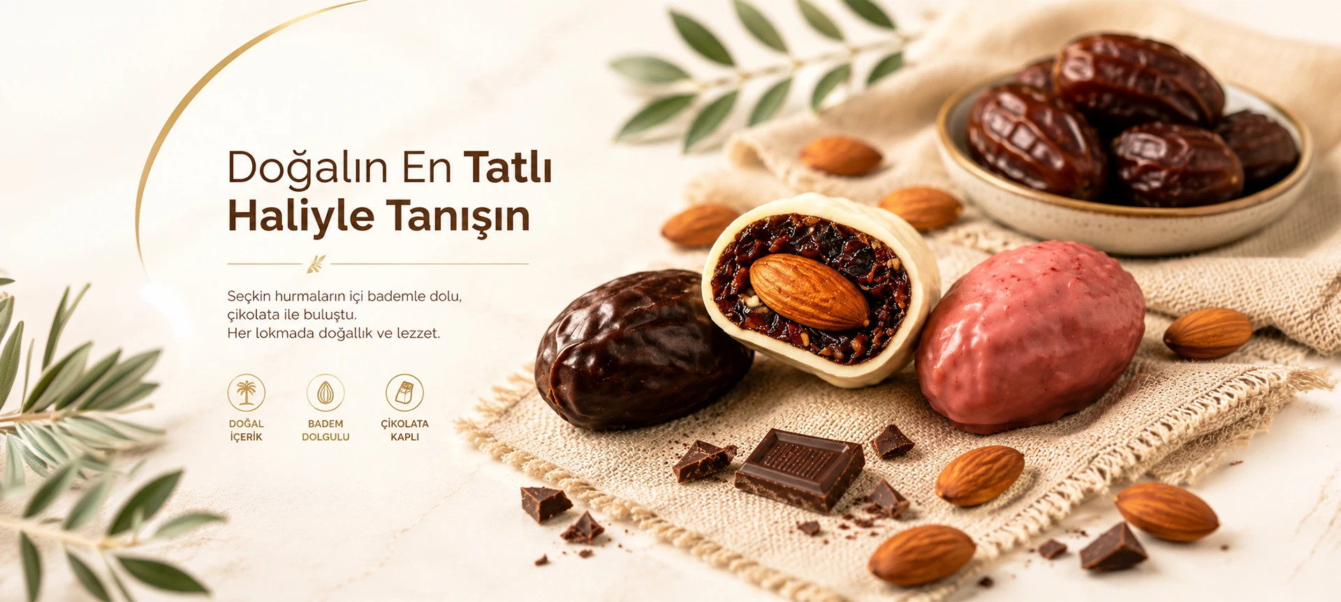 Badem dolgulu çikolata kaplı hurmalar