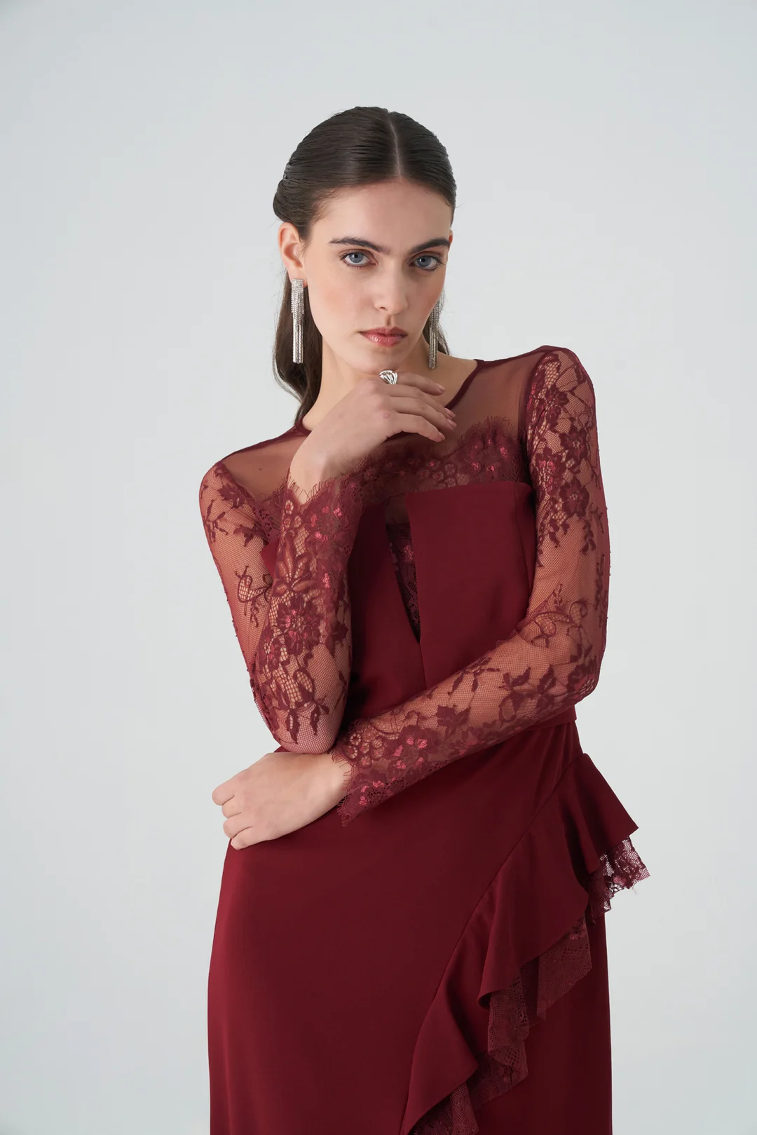 Dantel mix volanlı abiye EL-4396